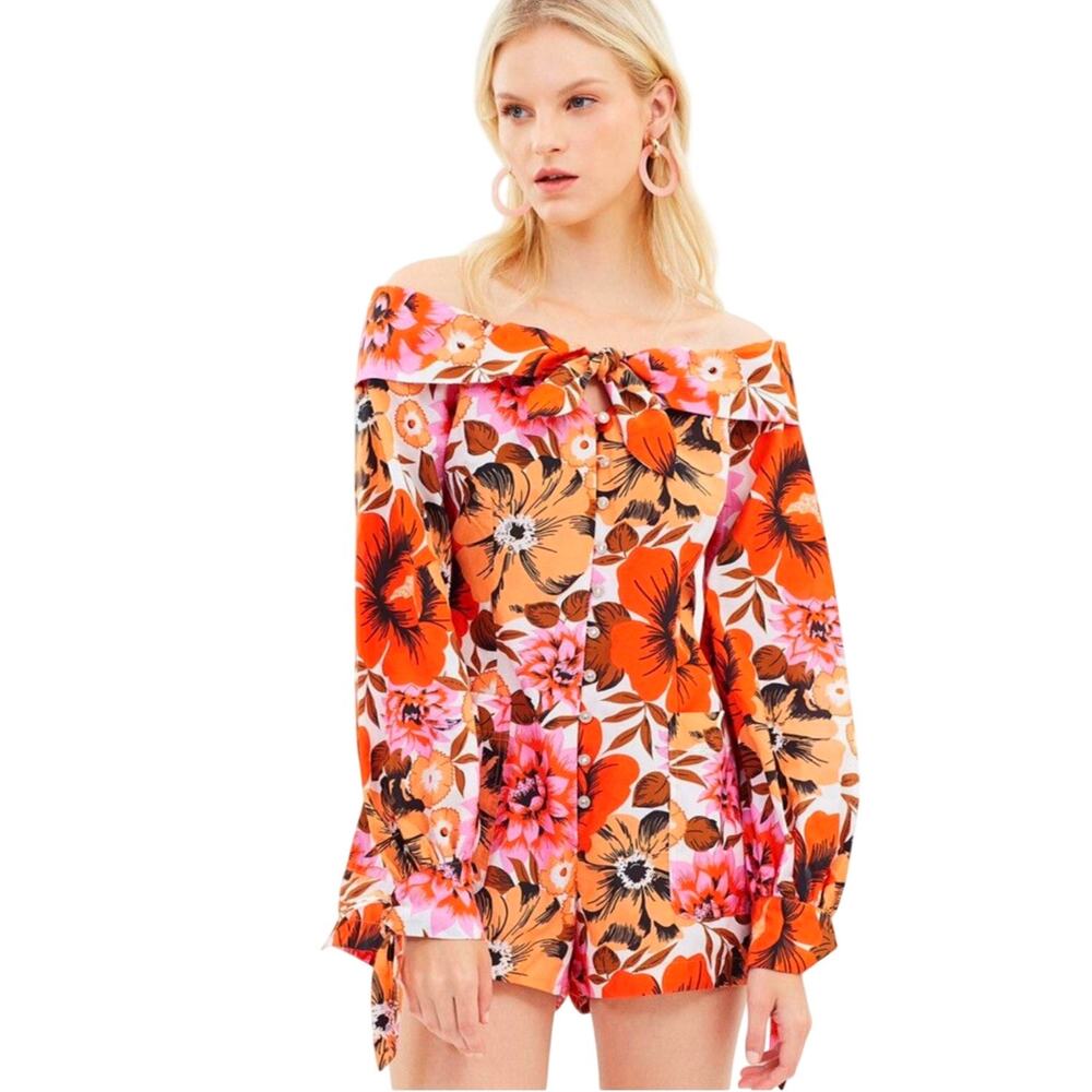 Alice McCall Love Me Blouse Off Shoulder Floral Silk Cotton Top US Size 0